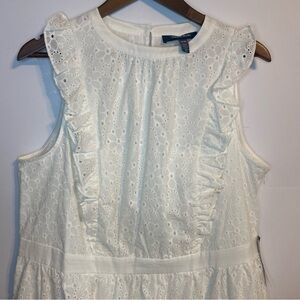 ModCloth White Sleeveless Eyelet Preppy Cottagecore Ruffle Dress NWT